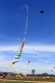 CHA-AM - MARCH 10: Colorful kites in the 12th Thailand International Kite Festival on March 9, 2012 in Naresuan Camp, Cha-am, Thailand