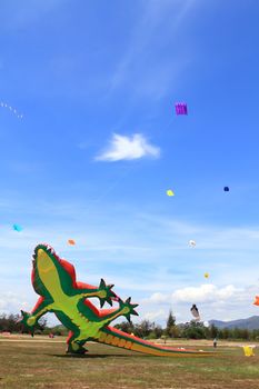 CHA-AM - MARCH 10: Colorful kites in the 12th Thailand International Kite Festival on March 9, 2012 in Naresuan Camp, Cha-am, Thailand