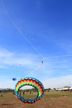 CHA-AM - MARCH 10: Colorful kites in the 12th Thailand International Kite Festival on March 9, 2012 in Naresuan Camp, Cha-am, Thailand