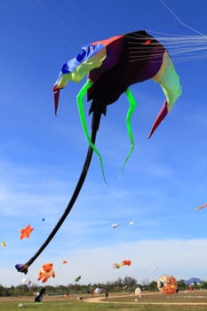 CHA-AM - MARCH 10: Colorful kites in the 12th Thailand International Kite Festival on March 9, 2012 in Naresuan Camp, Cha-am, Thailand