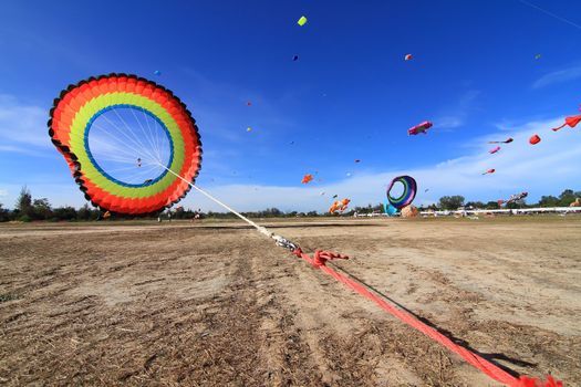 CHA-AM - MARCH 10: Colorful kites in the 12th Thailand International Kite Festival on March 9, 2012 in Naresuan Camp, Cha-am, Thailand