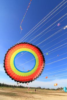 CHA-AM - MARCH 10: Colorful kites in the 12th Thailand International Kite Festival on March 9, 2012 in Naresuan Camp, Cha-am, Thailand