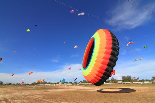 CHA-AM - MARCH 10: Colorful kites in the 12th Thailand International Kite Festival on March 9, 2012 in Naresuan Camp, Cha-am, Thailand