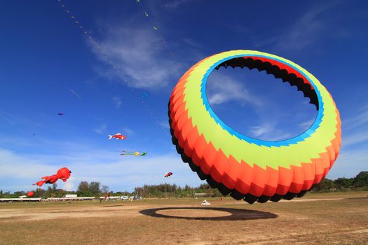 CHA-AM - MARCH 10: Colorful kites in the 12th Thailand International Kite Festival on March 9, 2012 in Naresuan Camp, Cha-am, Thailand