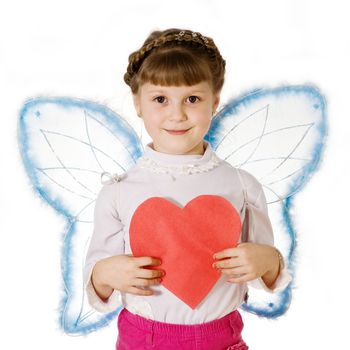 Stock photo: an image of a little cupid with a red heart