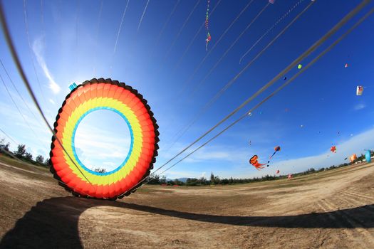 CHA-AM - MARCH 10: Colorful kites in the 12th Thailand International Kite Festival on March 9, 2012 in Naresuan Camp, Cha-am, Thailand