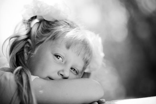 Black and white portrait of cute girl