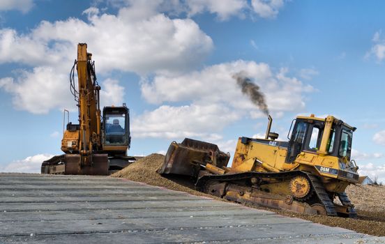 Caterpillar D6M Bulldozer at work restoring sea defence's along the Kent coast