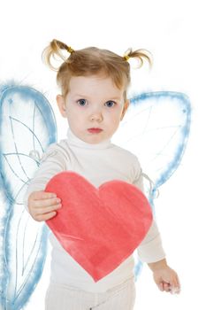 Stock photo: an image of a little cupid with a red heart