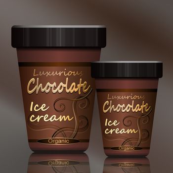 Illustration depicting two chocolate ice cream containers arranged over brown.