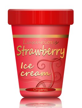 Illustration depicting a single strawberry ice cream container arranged over white.