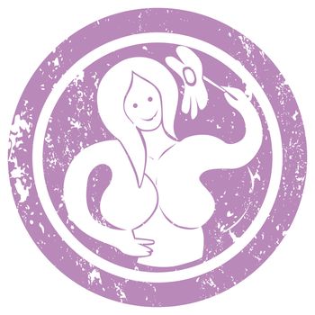 Stylized zodiac sign, Virgo stamp, isolated object over white background