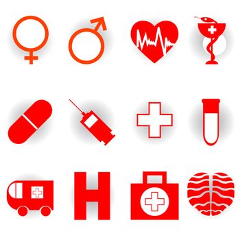 medical red icons collection isolated on white