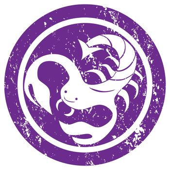 Stylized zodiac sign, Scorpio stamp, isolated object over white background