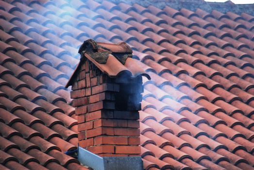 chimney on red roof