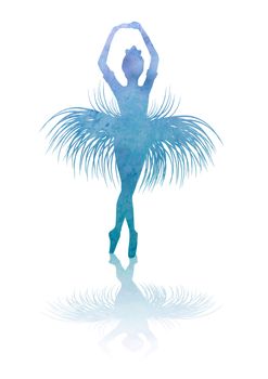 dancing woman silhouette isolated on white backgound watercolor illustration