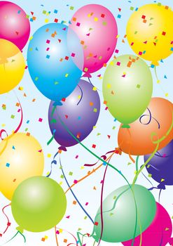 colorful vector baloons flying in the blue sky