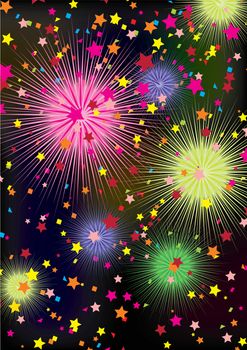 vector fireworks in dark sky colorful illustration