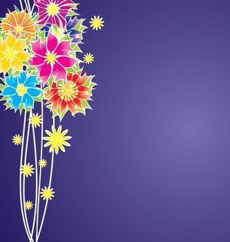 colorful flowers vector on violet background