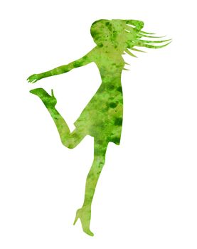 dancing woman silhouette isolated on white backgound watercolor illustration