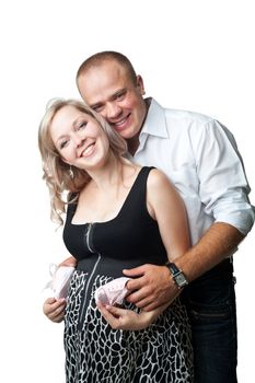 Smiled man and woman on white background