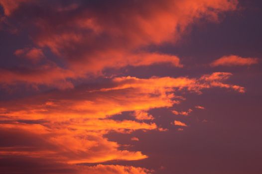 Sky with clouds at the sunset in Ireland.