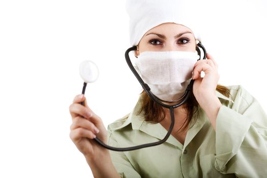An image of a doctor in mask with stethoscope