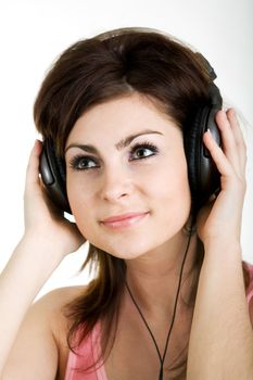 The nice woman listening to music