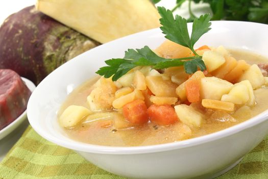 rutabaga soup with beef, carrots, potatoes and parsley