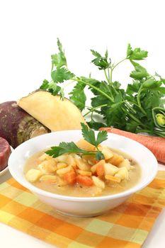 rutabaga soup with beef, carrots, potatoes and fresh parsley