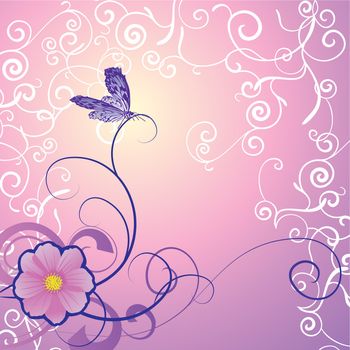 detailed butterfly with floral ornament on magenta backdrop