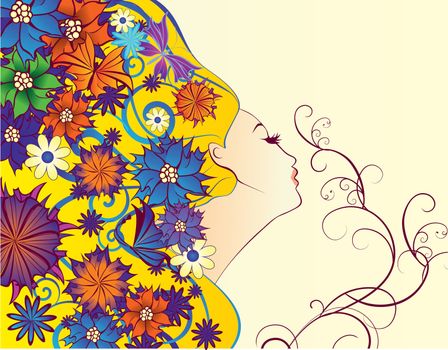 vector spring woman fantasy profile with flowers 