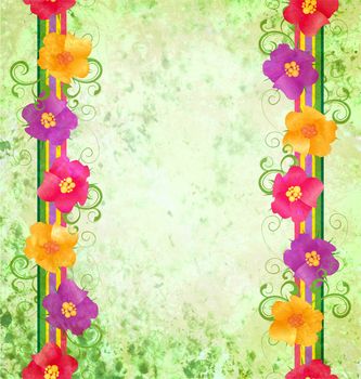 colorful flowers border on green background spring nature grunge background