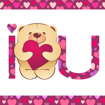 teddy bear with heart and i love you text on white background with hearts border vector 