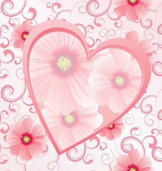 pink heart with flowers on seamless background vector image