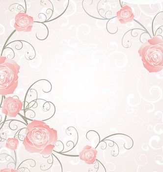 vector roses frame pink, romance love illustration