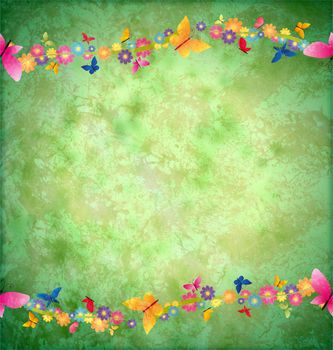green textured background with flowers border