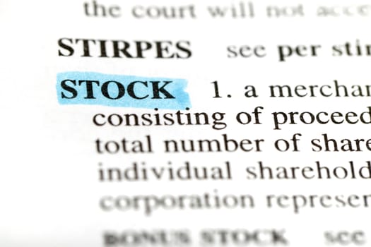 Highlighted definition of the word stock from a legal dictionary