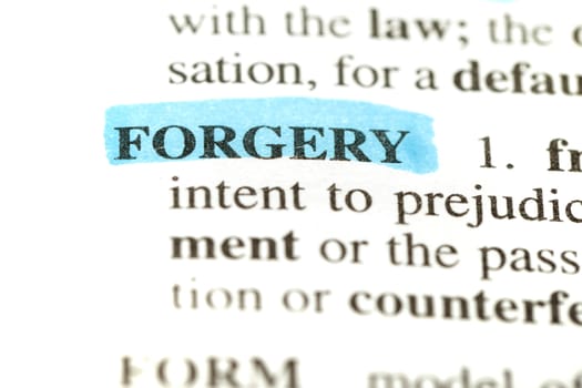 highlighted definition of the word forgery from a legal dictionary