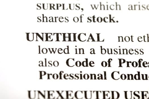 Definition of the word unethical from a legal dictionary