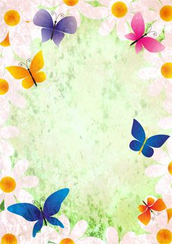 flowers and butterflies grunge style spring background vintage paper