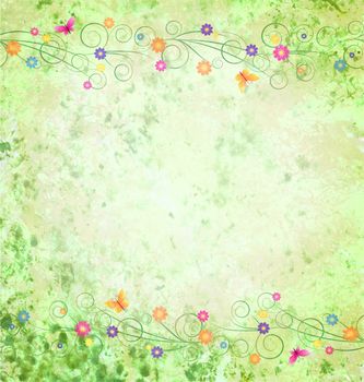 green textured background with flowers border