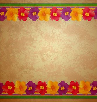 colorful flowers border on brown background spring nature vector