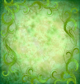 green flourishes grunge background pattern