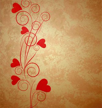 hearts tree retro grunge background brown paper