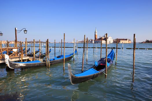 View of San Giorgio maggiore with gondolas, Venice