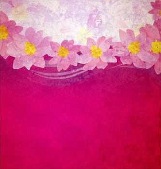 colorful grunge pink magenta and violet background with fantasy pink and yellow flowers