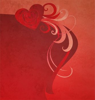 red heart with red rose grunge abstract background for love and wedding neeeds