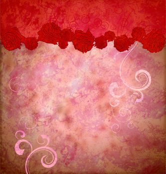grunge red roses and hearts border flourishes background idea for valentines day