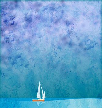 white yacht in blue sea under blue sky grunge background